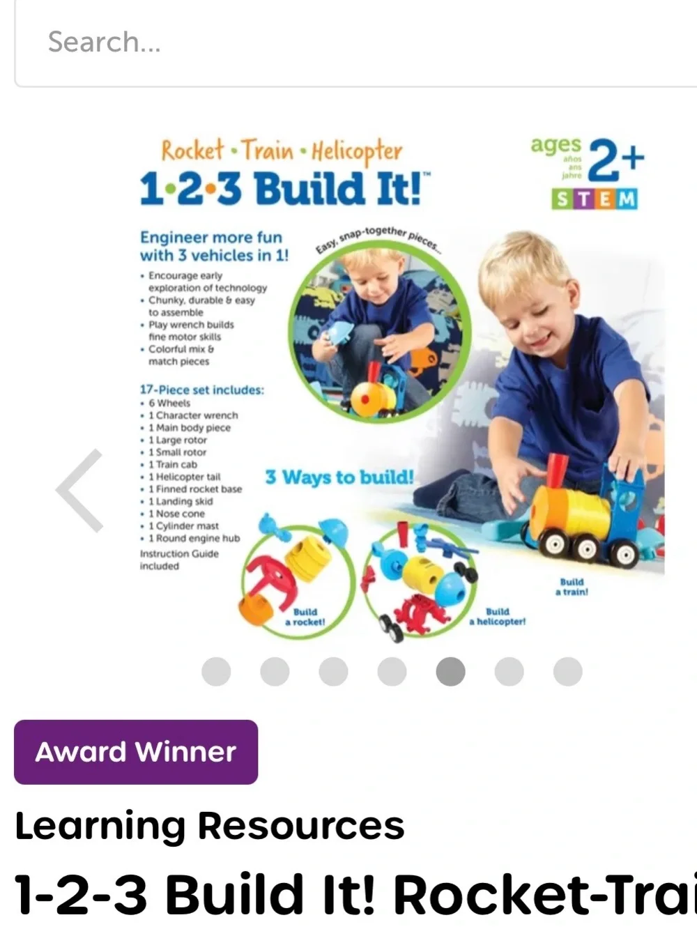 Learning Resources 1-2-3 Build It! Rocket- Train-Helicopter